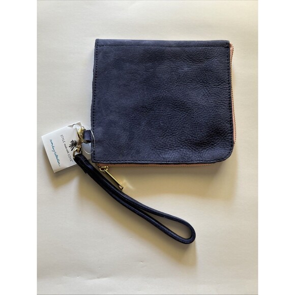 noonday collection Wrist Purse Navy Suede Pink Trim 7” Square W/ Zipper Closure - Picture 1 of 10